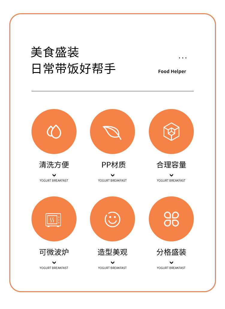 跨境密封北欧色便当盒 学生分格饭盒上班族大容量便携勺叉餐盒详情2