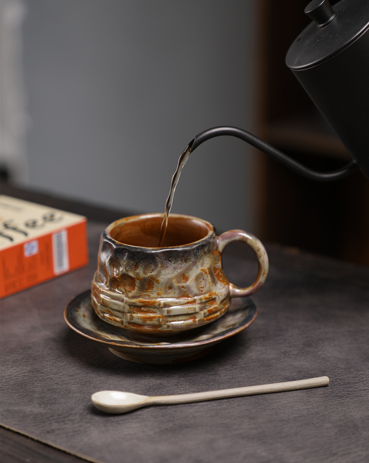 窑变咖啡杯碟套装复古陶瓷杯下午茶卡布奇诺拿铁咖啡杯家用马克杯详情8