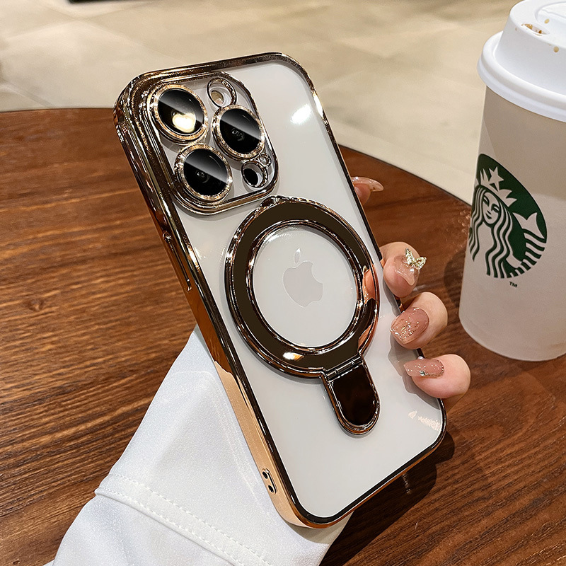 Magnetic support point bracket is suitable for iphone16promax phone cases and transparent anti-drop electroplated protective cases for Apple 15 pic 15