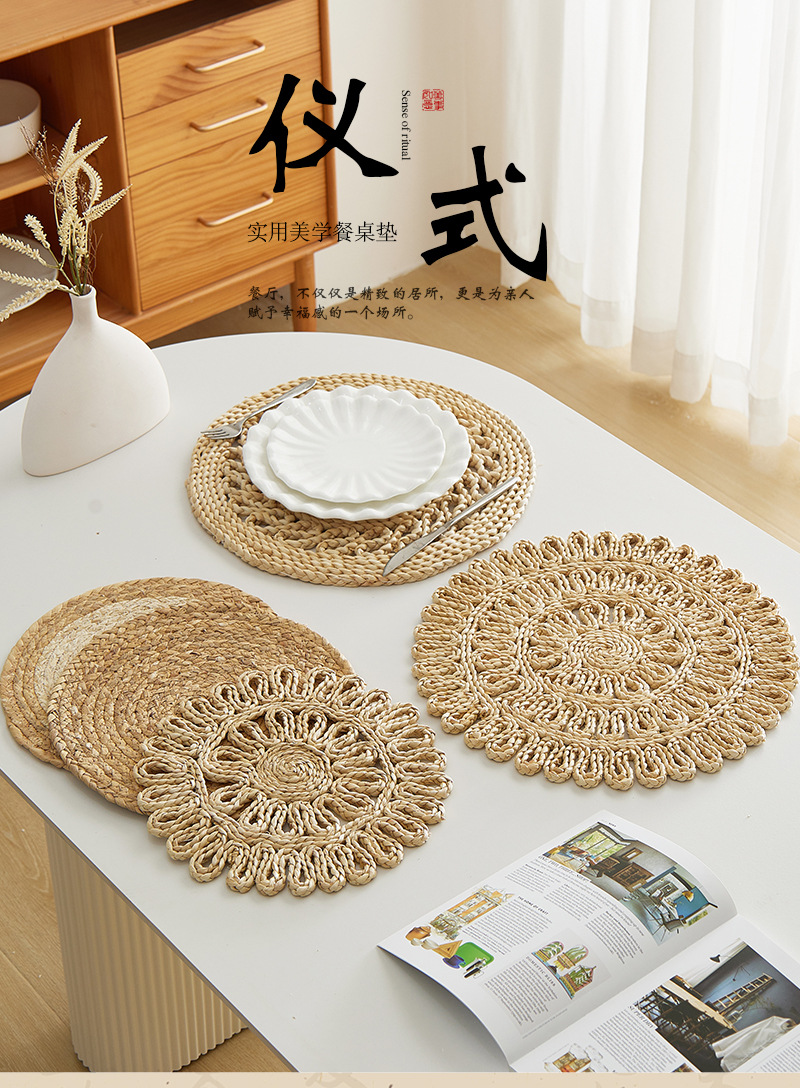 跨境电商专供自然色隔热垫日式环保黄麻餐垫玉米皮碗垫水葫芦锅垫详情1