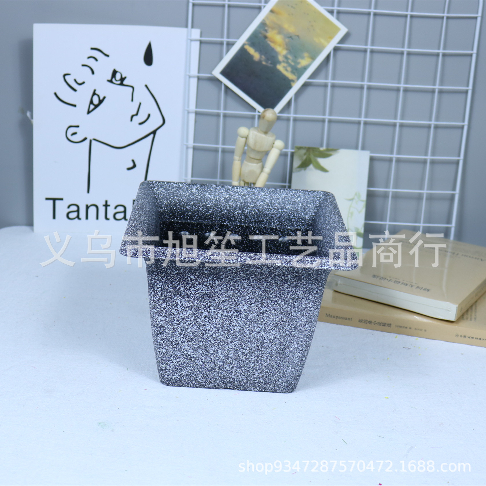 Golden square large-diameter light luxury balcony flower pot decoration, spray-painted hotel ornaments, garden plastic flower POTS pic 7