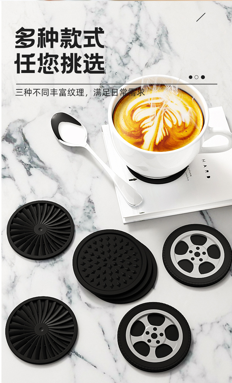 跨境轮胎硅胶杯垫防滑隔热圆形餐垫环保材质简约定制源头工厂餐具详情17