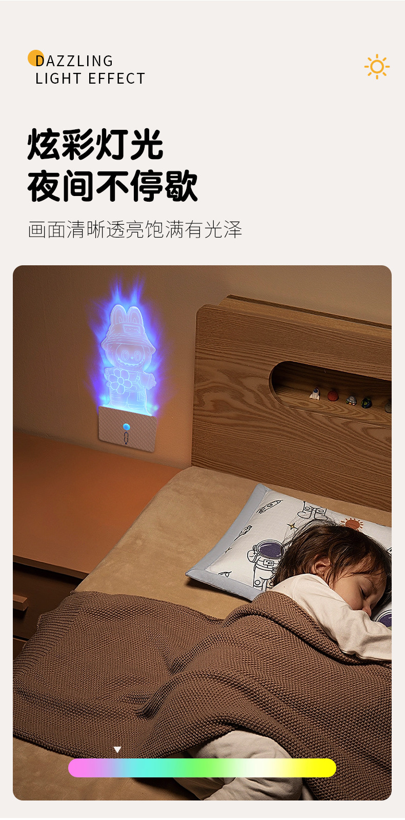 Cartoon doll sensor light charging model, sensor night light cross-border model, seven-color night light ambient light, acrylic glass pic 8