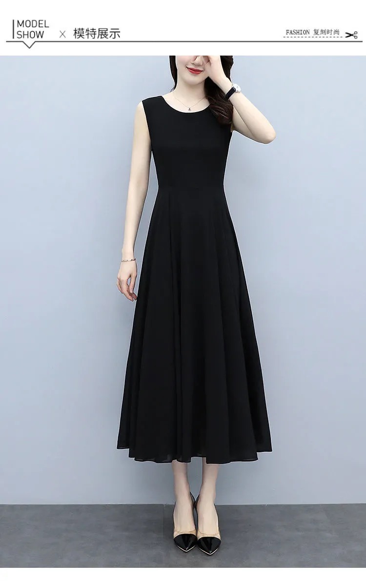 Verano 2023 nuevo tamaño más de las mujeres vestido de gasa temperamento vestido largo sin mangas versátil slim halter vestido de chaleco pic 16