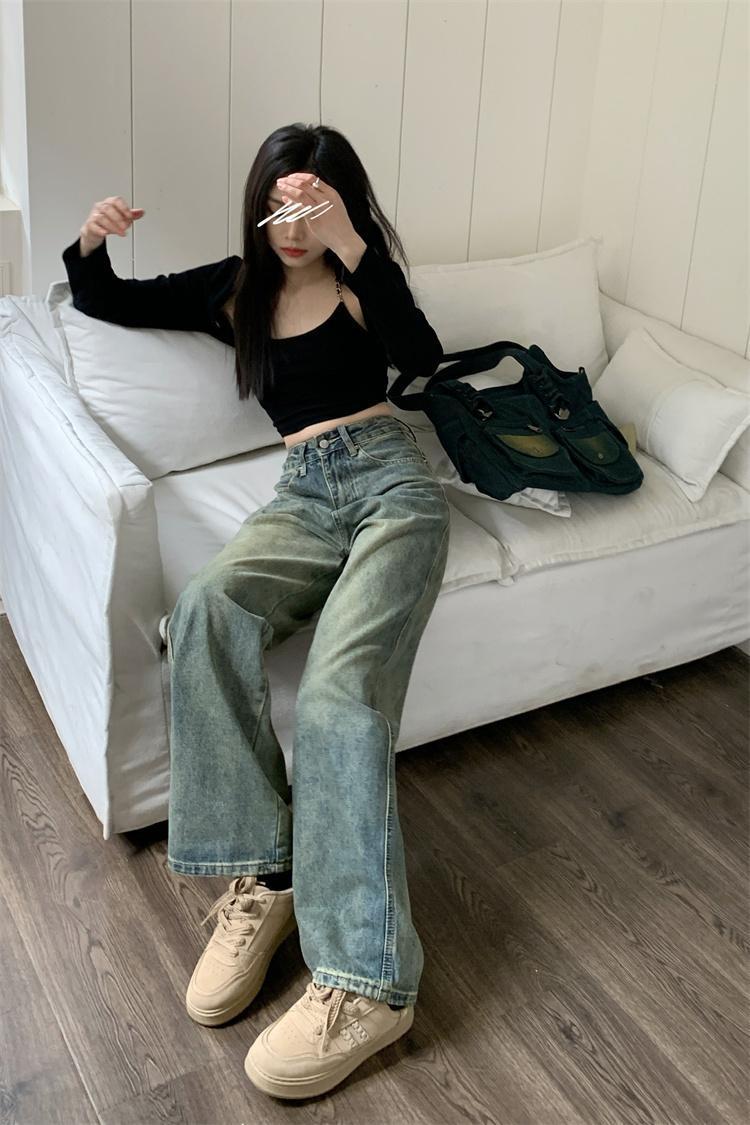 韩版直筒牛仔裤女春秋外穿梨形休闲怀旧复古拖地宽松美式阔腿长裤详情11