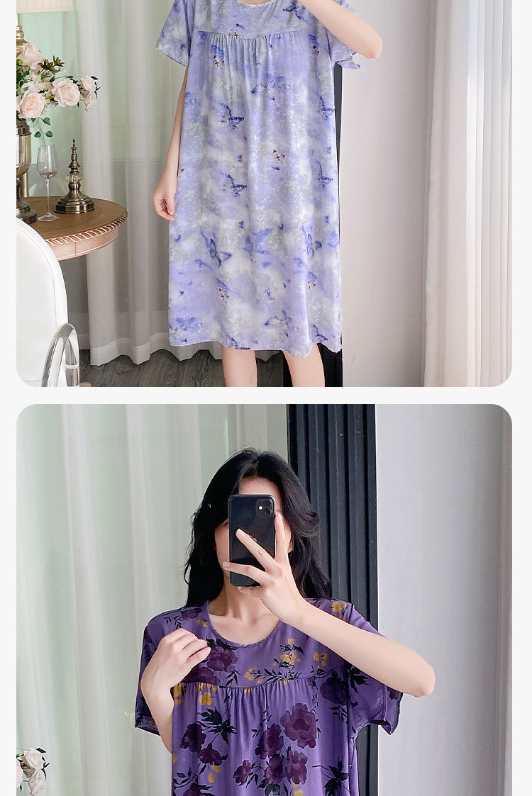 Summer cotton silk belt cushioned nightgown for middle-aged women, short sleeves for mothers, 45-piece artificial cotton home wear, pajama skirt pic 13