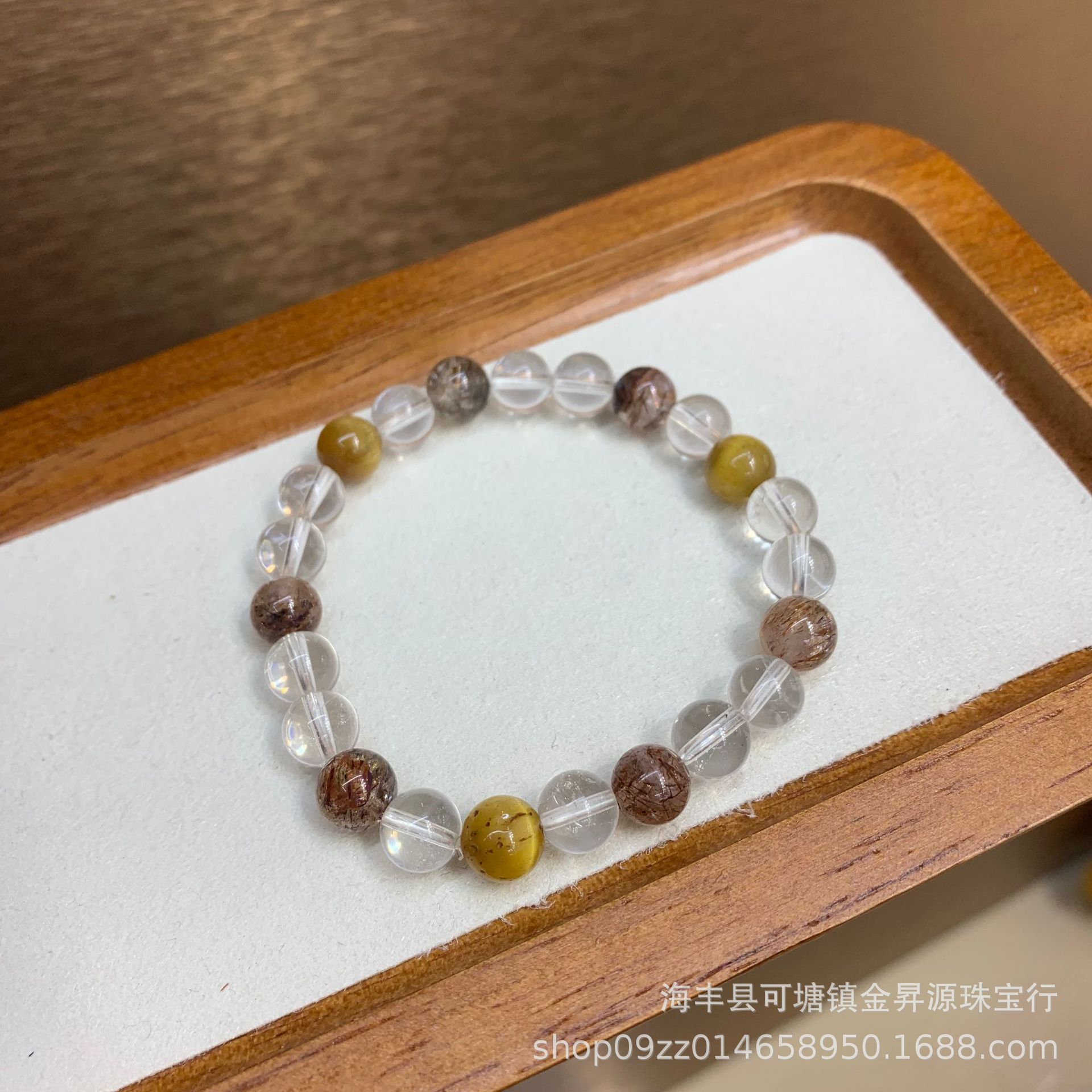 天然白水晶黑金超黄虎眼手串原创设计女生款手链简约时尚厂家直播详情3