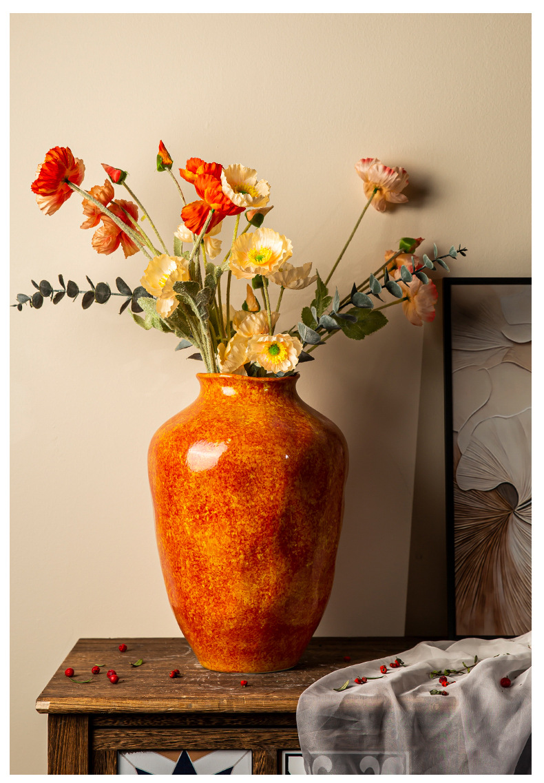 Jingdezhen ceramic vases, soda green rough pottery flower vases, living room home flower arrangement ornaments, retro jars for decoration pic 4