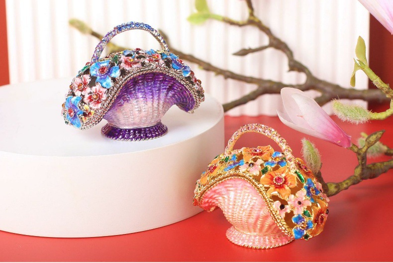 金属首饰盒生日礼物景区热卖的工艺品花篮珐琅彩摆件客厅家居装饰详情13