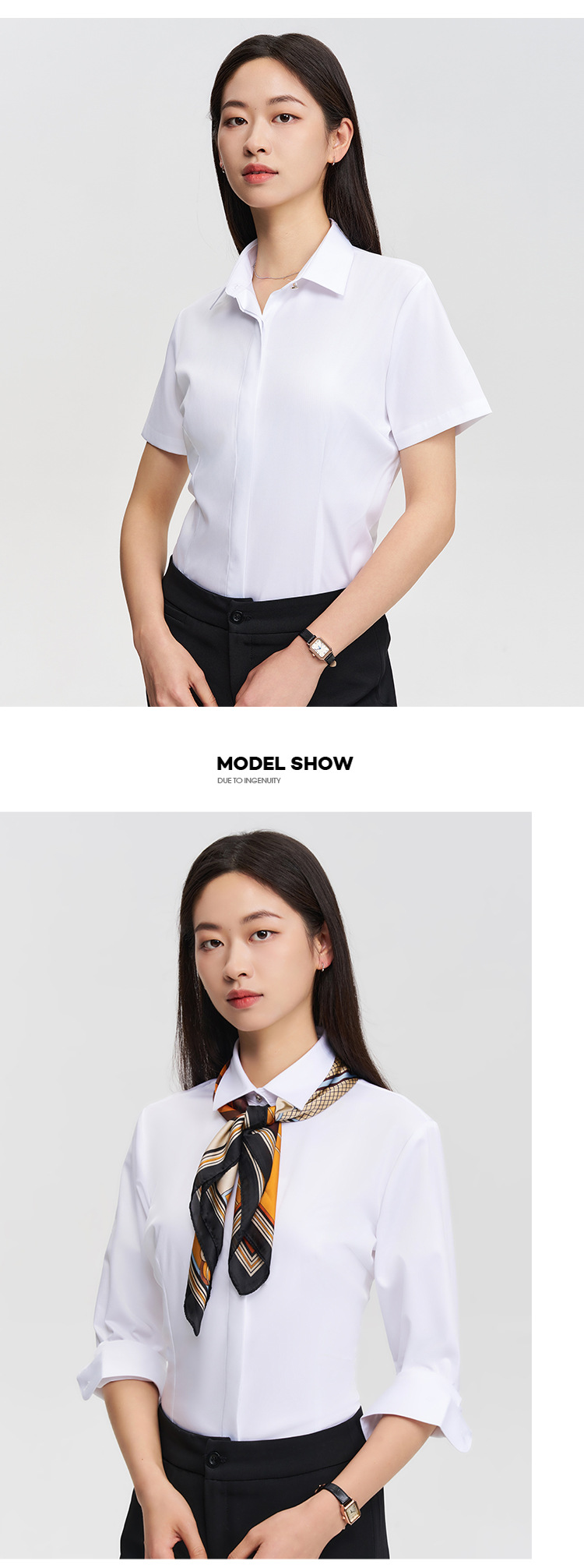 三防衬衫女夏季长短袖免烫休闲商务品牌同款外穿衬衣纯色一件代发详情21