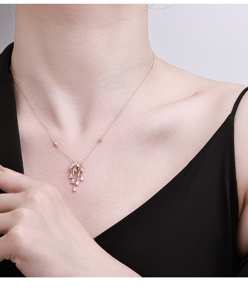 S925 sterling silver vintage small incense style fireworks Moissang tassel necklace, super dazzling, rich gold sense, high appearance level, rose gold chain pic 5