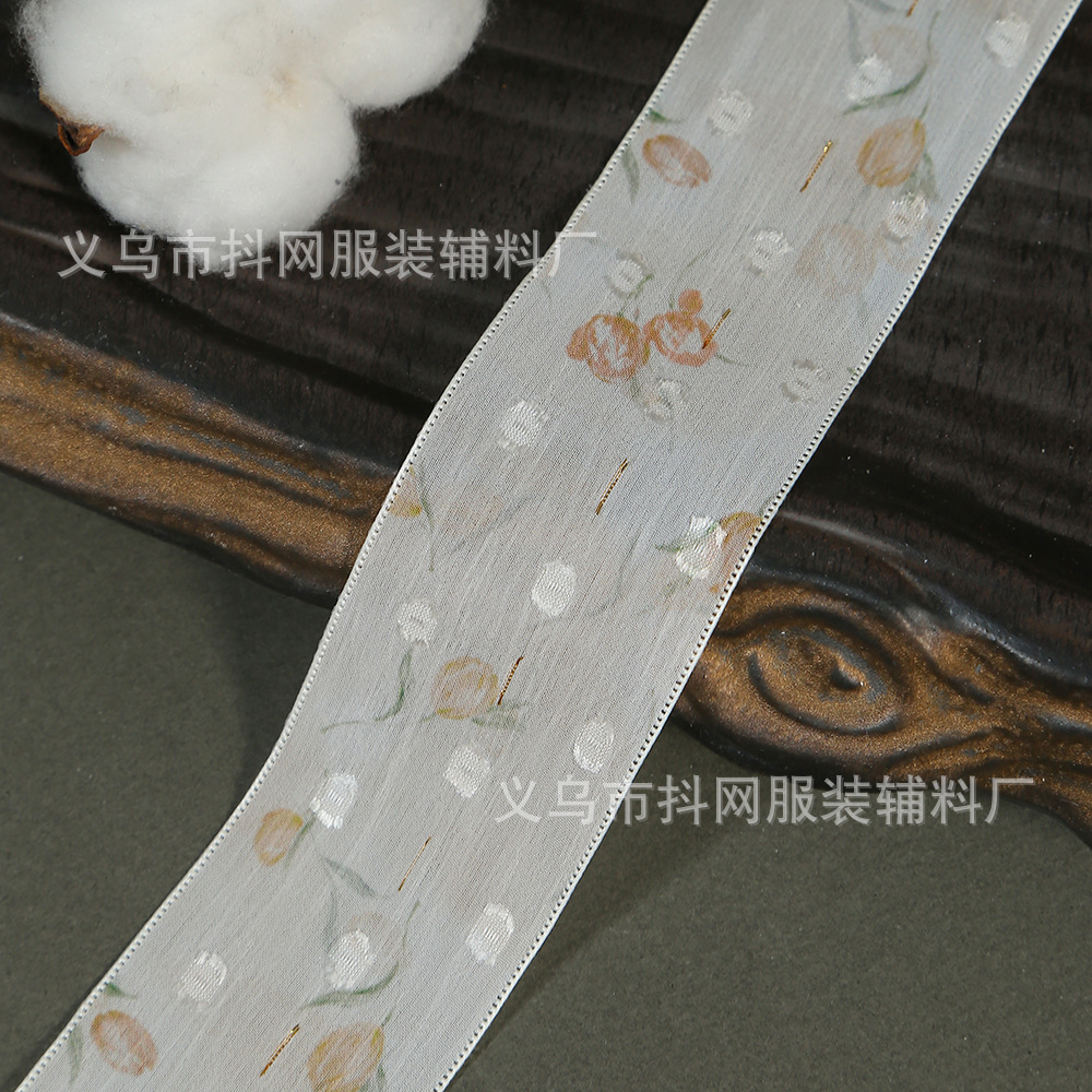彩色郁金香花朵雪纱带DIY蝴蝶结发饰印花丝带鲜花材料礼盒diy辅料详情13