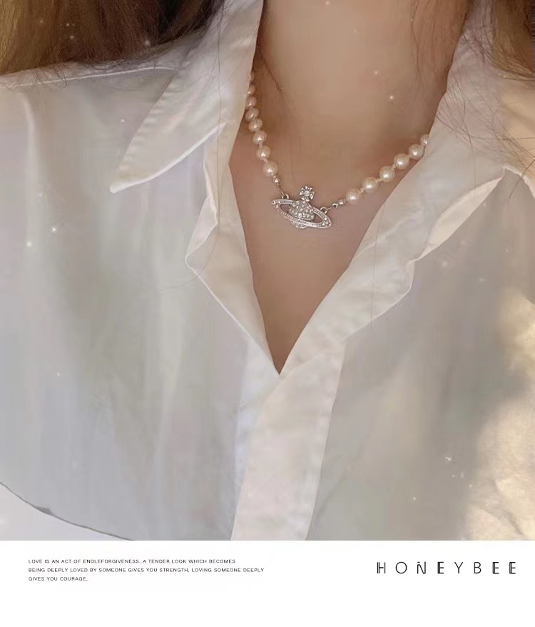 西太后Vivienne薇薇安土星珍珠项链锁骨链NANA朋克气质 ins颈链详情7