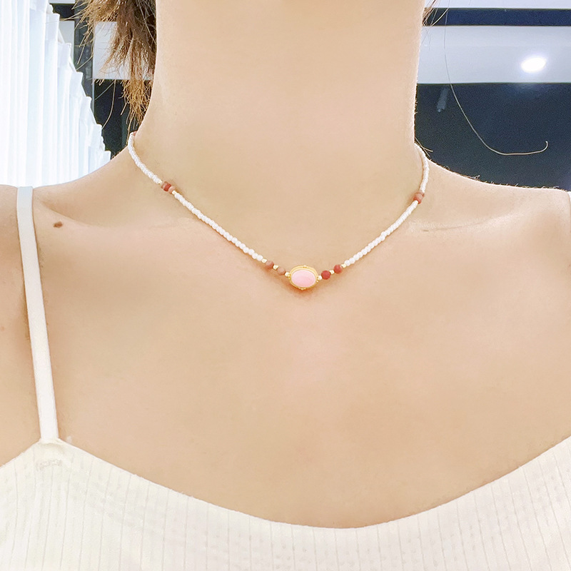 925纯银天然粉贝施家同款珍珠项链女小众高级感绿松石串珠锁骨链详情10
