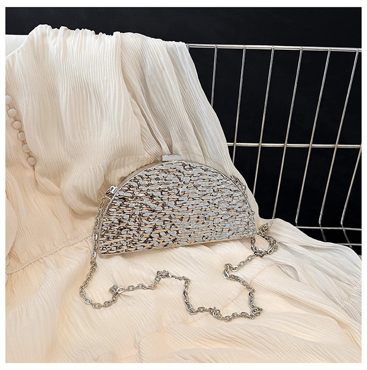 晚宴包金属2024夏季新款盒子女包链条单肩斜挎包褶皱跨镜女手机包详情56