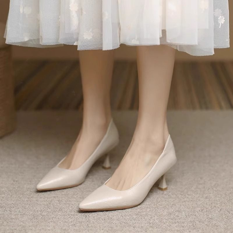 Soft leather, not tiring to the feet, high heels, soft leather, soft soles, thin heels, pointed toe, black comfortable professional single shoes for women pic 9