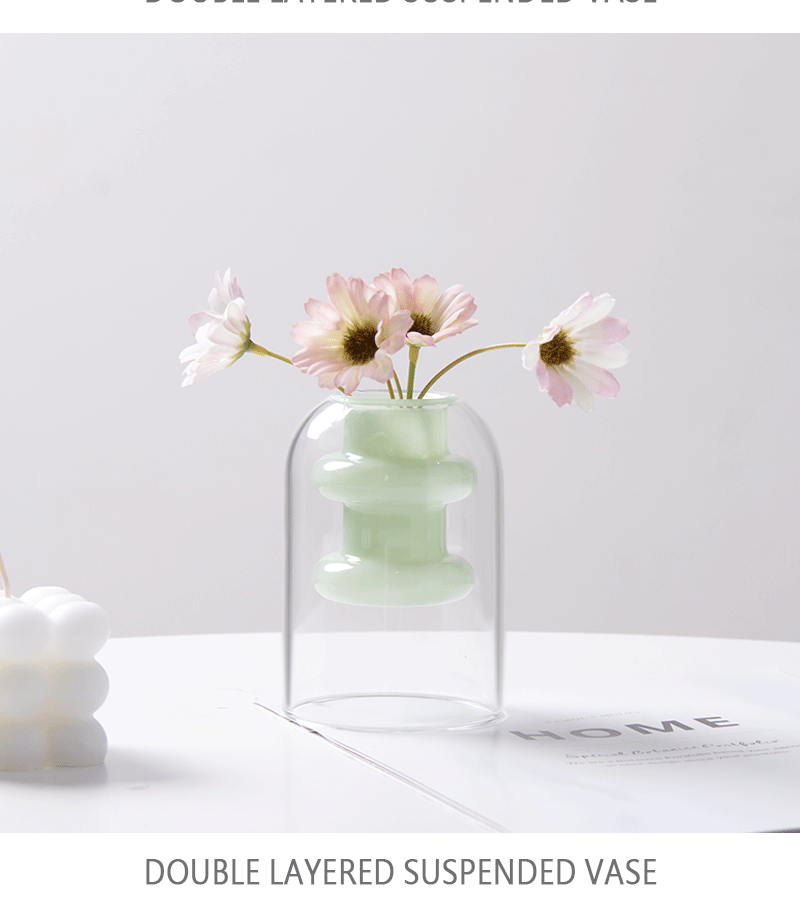 Colored double-layer glass vase, flameless glass art aromatherapy bottle, transparent vase, hydroponic restaurant table decoration pic 5