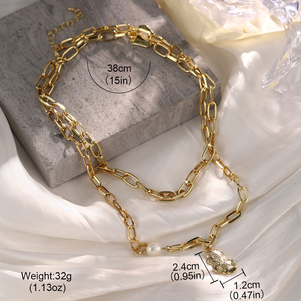 New pearl quality thick chain irregular texture tassel long bone chain necklace, high-end fashion clothing and accessories manufacturer wholesale pic 22