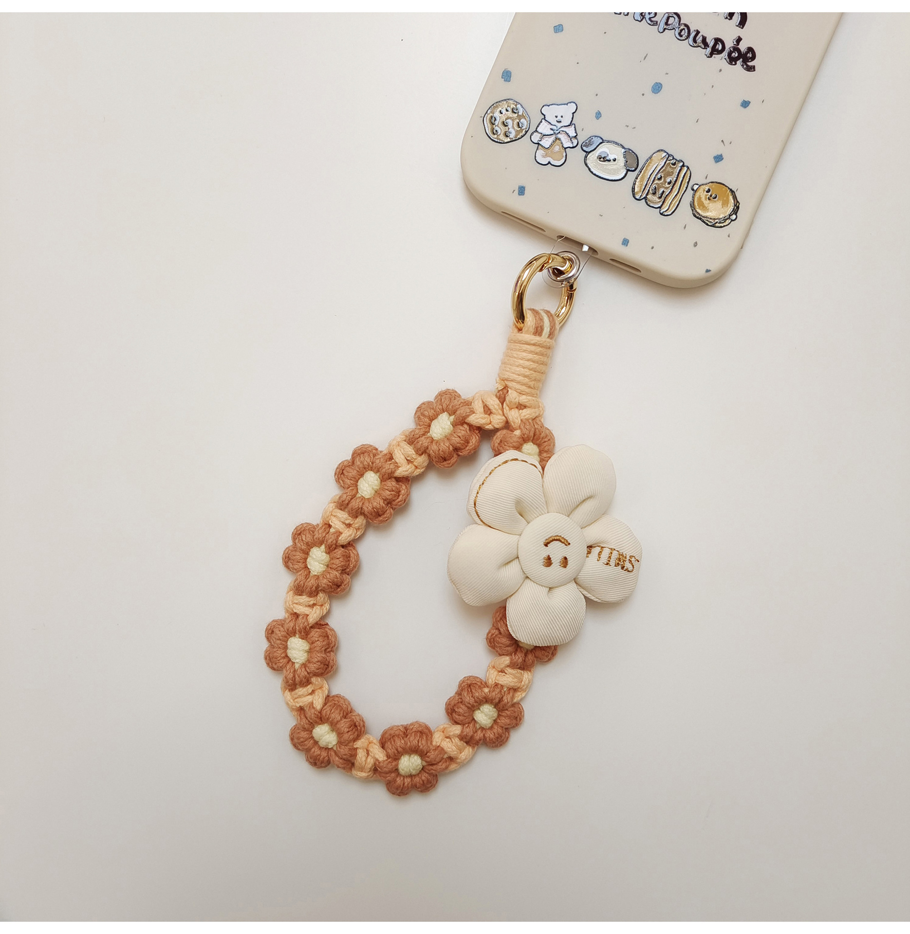 日韩可爱手工编织花朵钥匙扣手机挂件立体花花手腕挂绳手作礼品女详情30