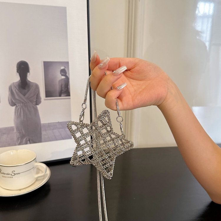 跨境2024夏新款小香风镂空金属星星包晚宴包单肩斜挎气质链条女包详情175