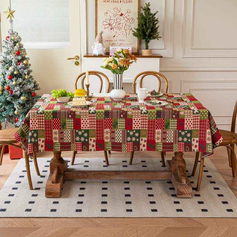 乐轩秀红色新年圣诞节桌布提花加厚轻奢高级氛围感长方形餐桌台布详情23