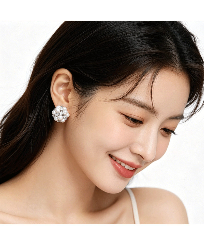 The pearl flower ball stud earrings, the same style as Zhao Lusi, are a light luxury and exquisite commuter small daily wear earrings. They were a bestseller in the 2026 live stream for women pic 9