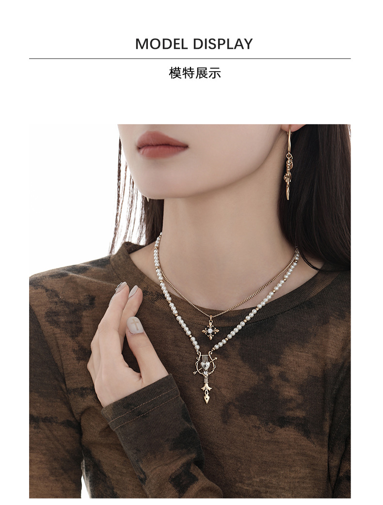鸢尾花钥匙叠戴珍珠项链女复古轻奢高级感原创设计优雅气质锁骨链详情8