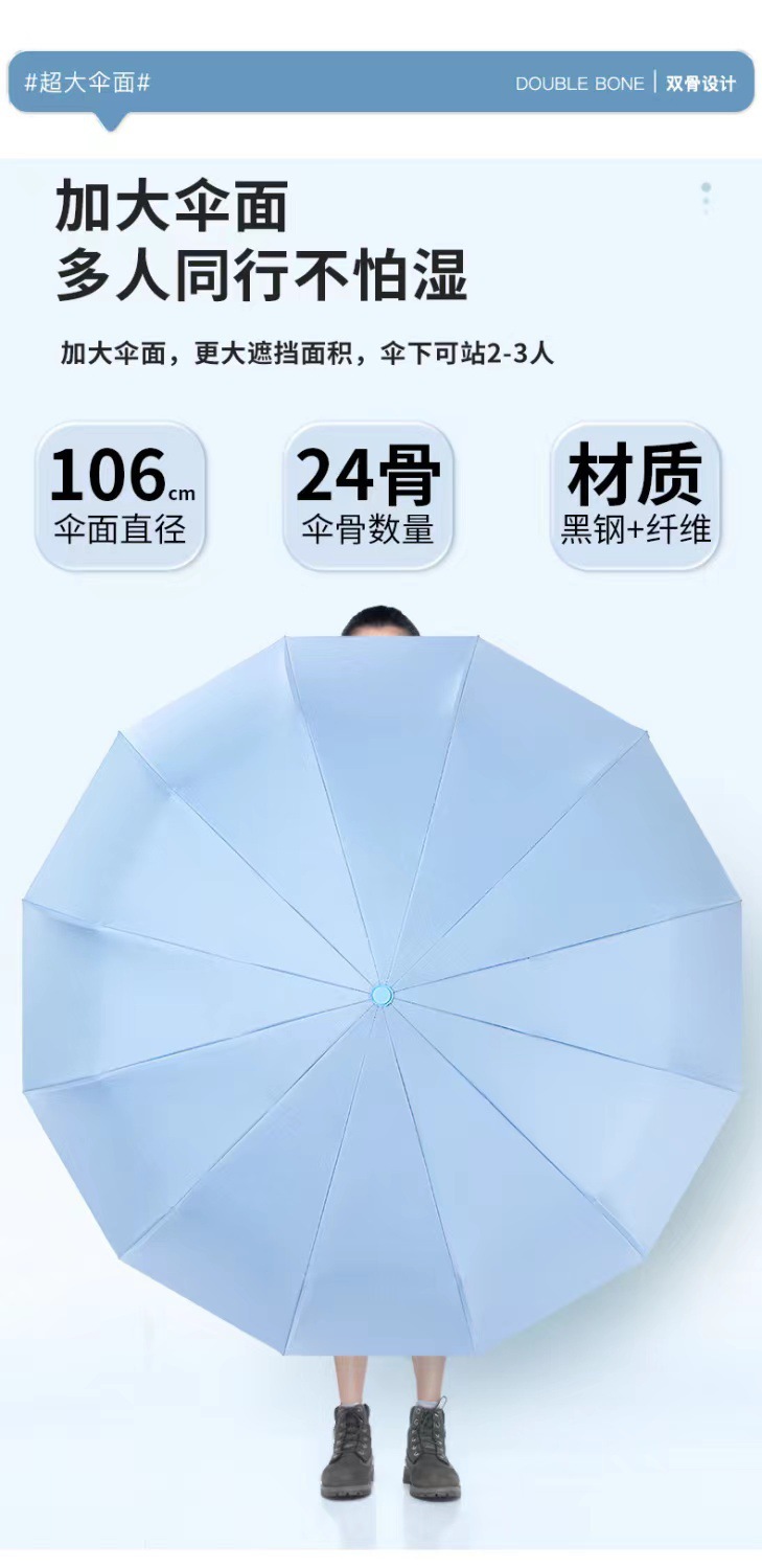 12骨雨伞全自动折叠雨伞男大号双人晴雨遮阳防晒防紫外线现货批发详情7