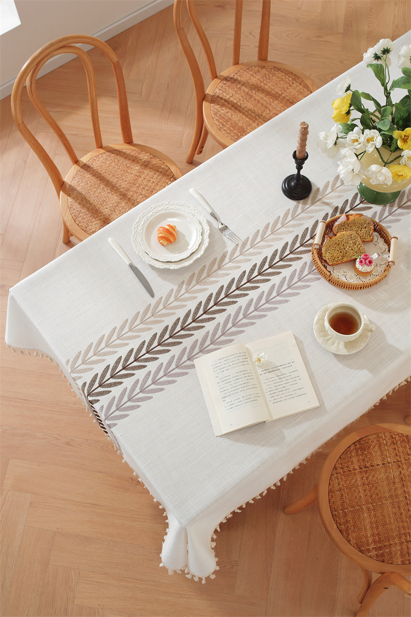 Amazon cross-border embroidered checkered flower tassel tablecloths, rectangular coffee tables, tablecloths and table coverings manufacturer embroidery pic 52