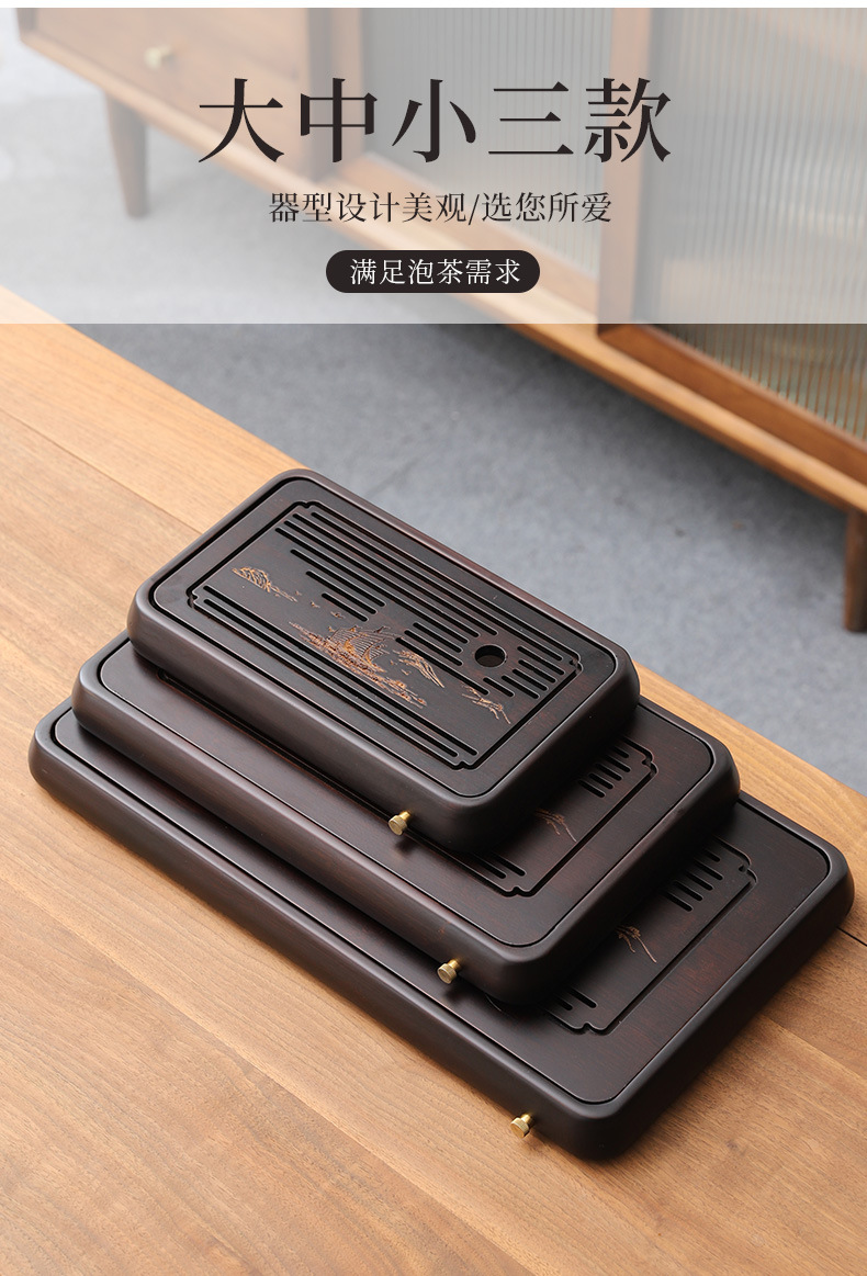 Wholesale of household small water storage trays, draining tea tables, simple rectangular bamboo tea sets, large and small sizes pic 27