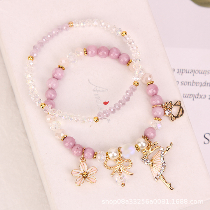 Korean-style fresh and clean crystal bracelet for girls, simple student forest-themed best friend beaded bracelet, bracelet ring, flower pendant bracelet pic 4