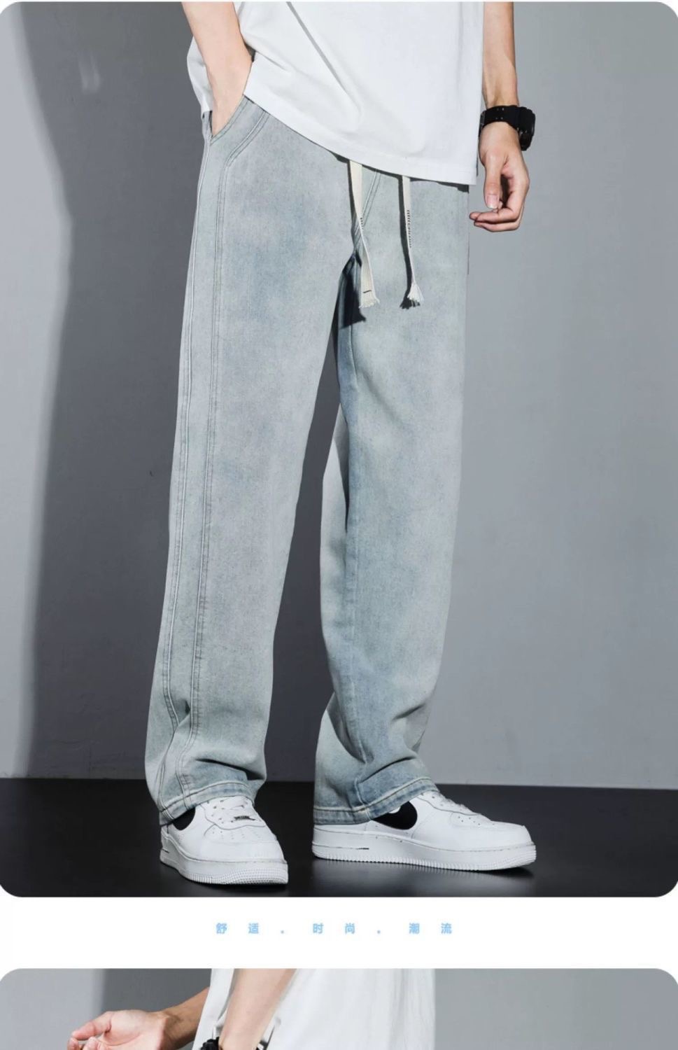 New loose straight-leg retro jeans for men in spring and autumn, wide-leg casual American workwear long pants for men pic 15