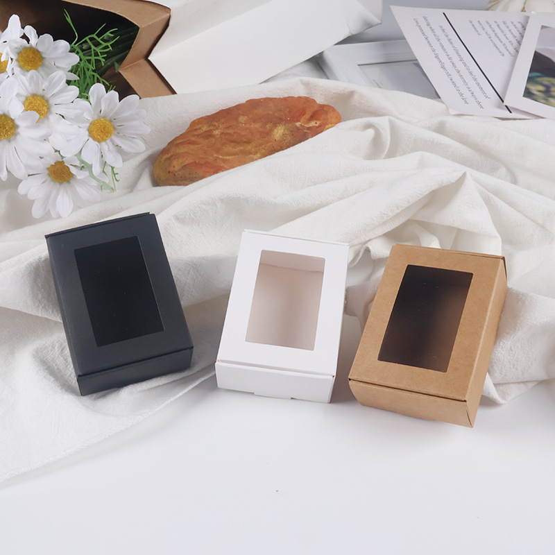跨境牛皮纸飞机盒手工皂开窗盒镂空白卡黑卡迷你牛皮纸盒批发定制详情4