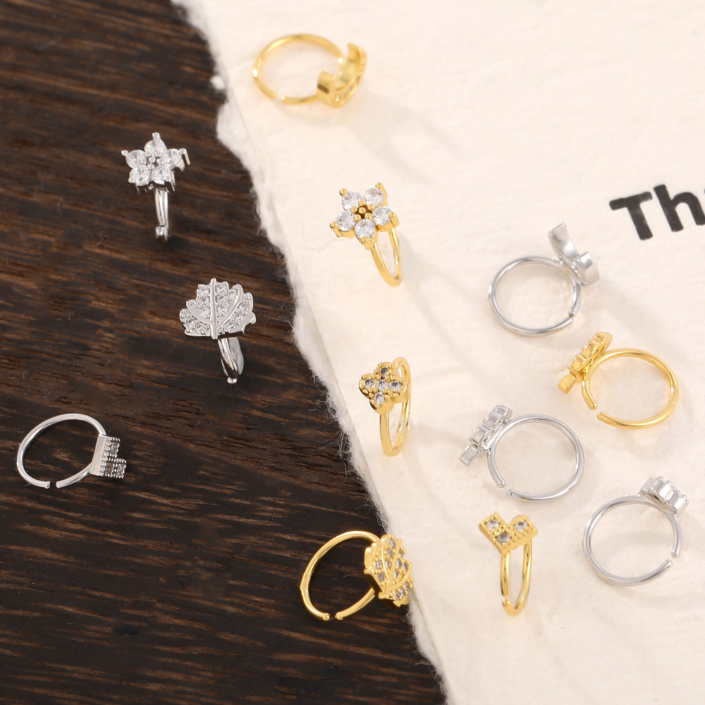 跨境爆款鼻钉个性潮流鼻圈彩色五角星四叶草鼻环镀18K金穿刺鼻饰详情3