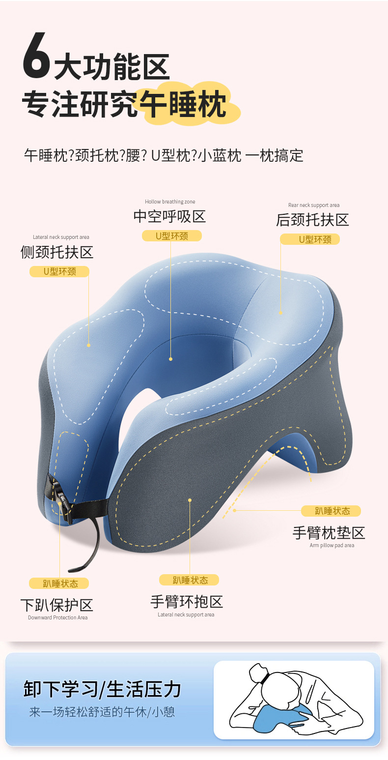 办公室U型午睡枕神器多功能学生趴着桌子睡觉午休枕头睡觉趴趴枕详情5