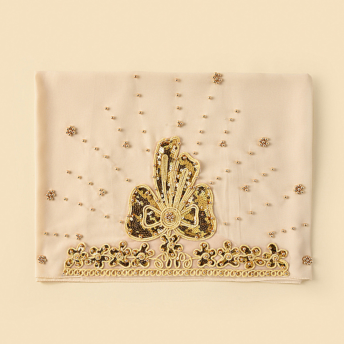 Wholesale of popular cross-border Amazon ethnic-style headscarves with fashionable rolled-up pearl chiffon and beaded long scarves pic 6