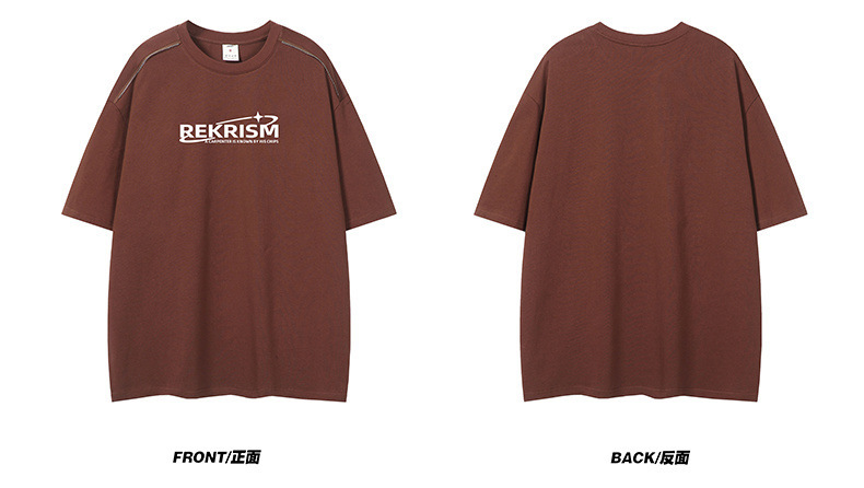 Heavy cotton short-sleeved T-shirt for men, Spring/Summer 2025, American letter print zipper design, loose and versatile base layer pic 25