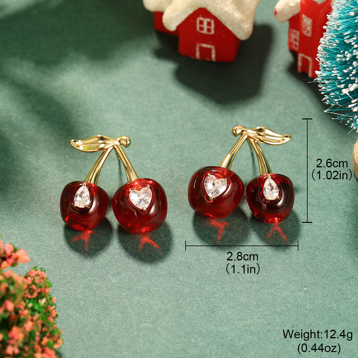 Wine red cherry earrings for the New Year and Christmas, light luxury and high-end stud earrings, autumn and winter niche design earrings, New Year earrings pic 23