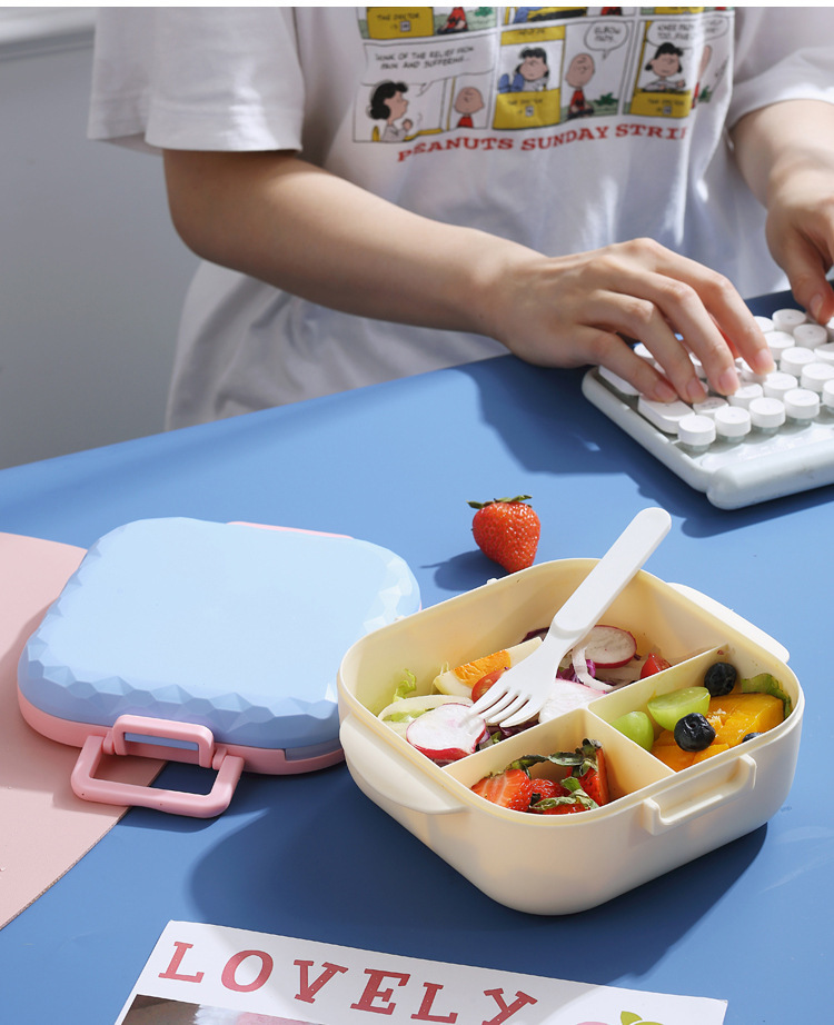 Nordic InS-style modern sealed lunch box, student dormitory bento box with lid, multi-functional compartments bowl with fork and spoon pic 41