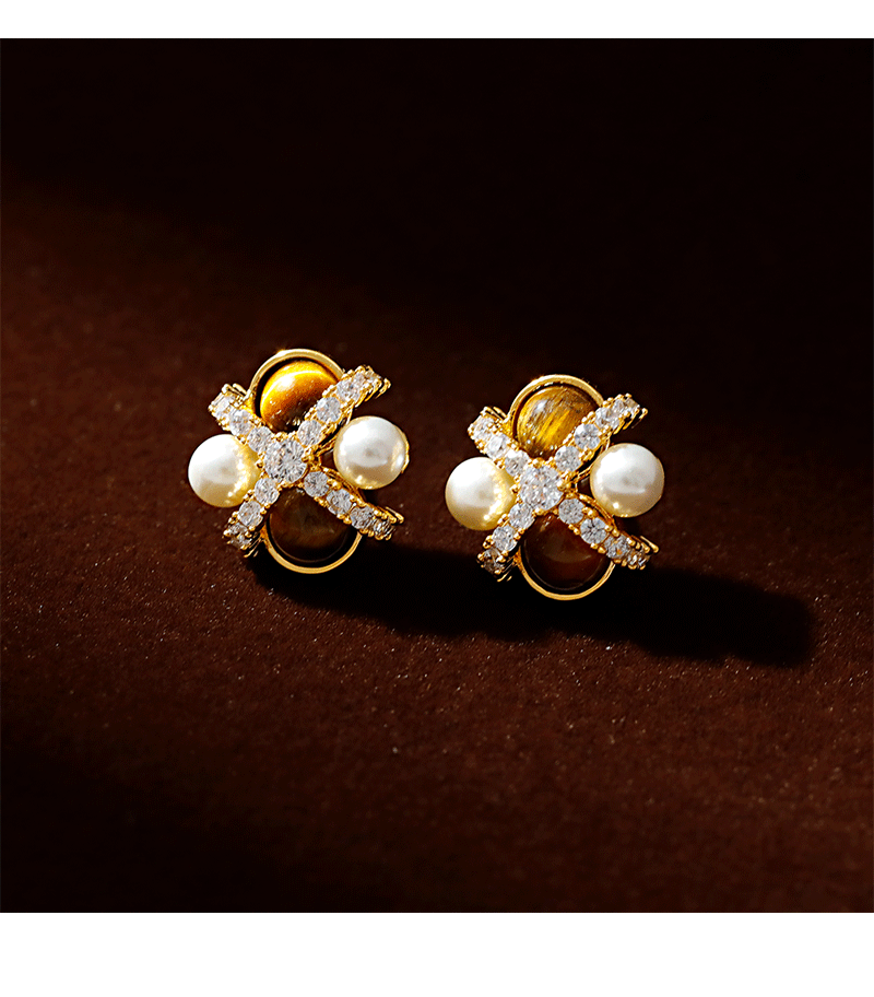 Hyacinth medio natural ojo de tigre piedra con diamantes pendientes de perlas otoño invierno nueva moda accesorios de oído aire ligero extravagancia accesorios pic 2