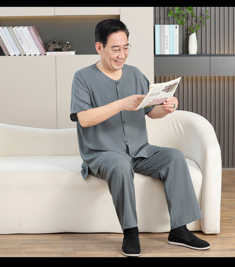 中老年棉绸男士开衫爷爷居家服套装唐装短袖长裤睡衣休闲爸爸装夏详情16