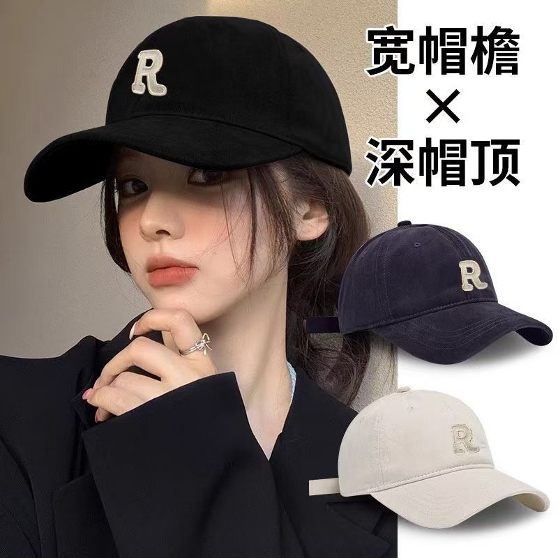The new large-head baseball cap with a deep top and wide brim, embroidered letters, is a versatile and trendy solid-color baseball cap pic 10