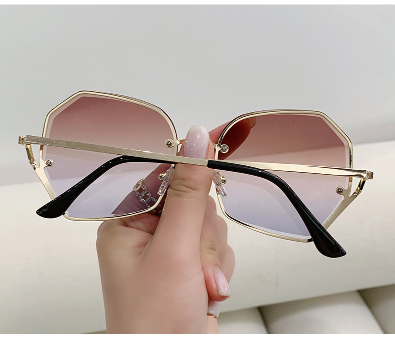 New frameless edge-cut sunglasses for women, fashionable and versatile metal sunglasses for large faces, slimming and UV protection glasses pic 14