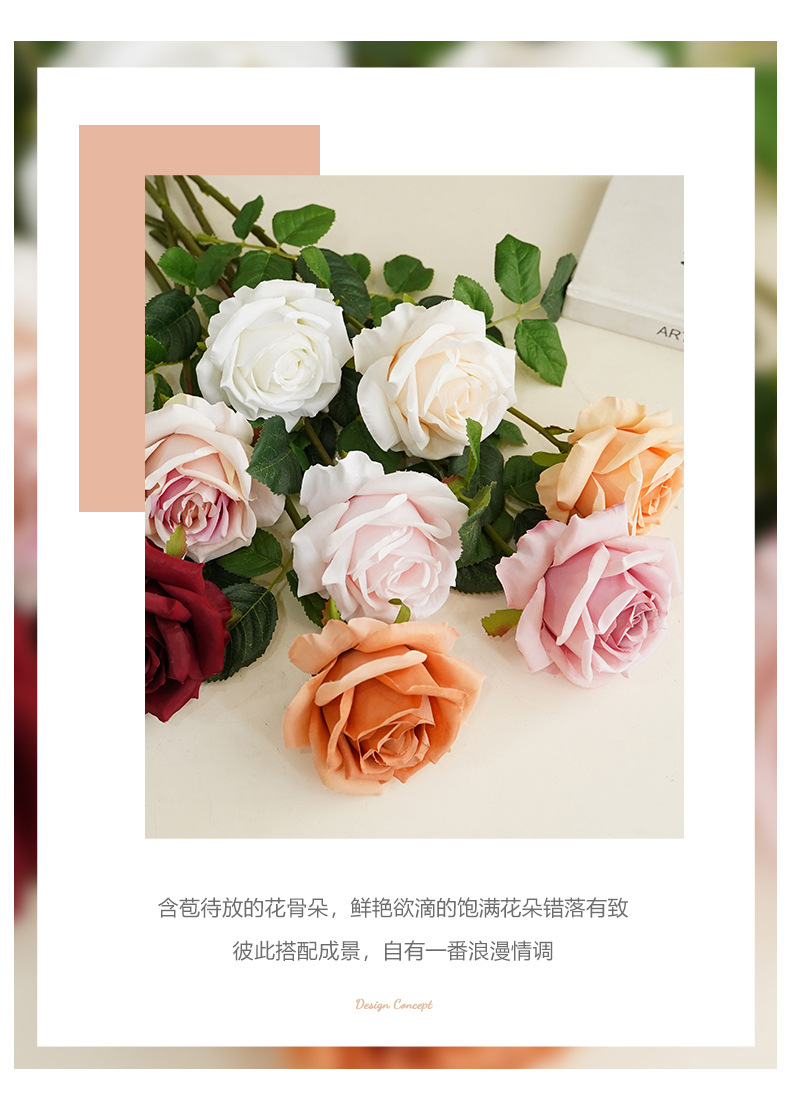 仿真玫瑰花朵单枝慕斯插花婚庆客厅装饰摄影道具批发办公文化仿真园艺礼盒详情14