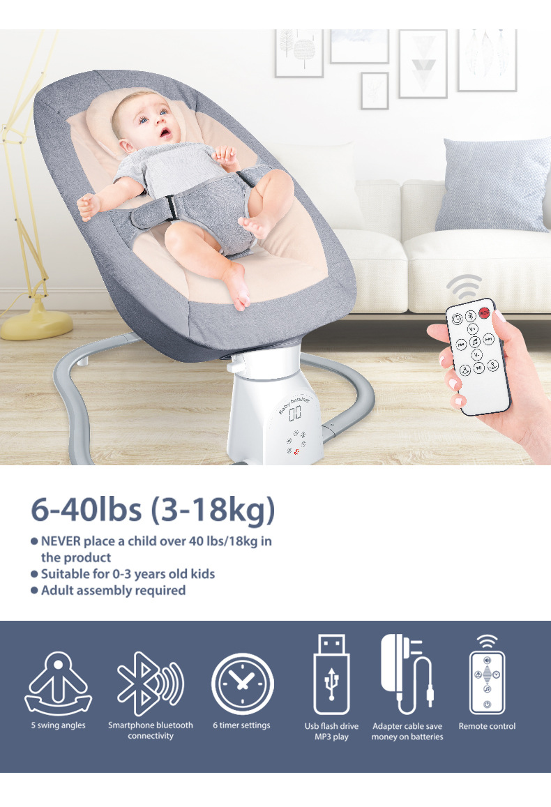 Baby toy, multi-functional rocking bed with Bluetooth, electric rocking chair for babies, light music to lull them to sleep, and baby cradle bed pic 2
