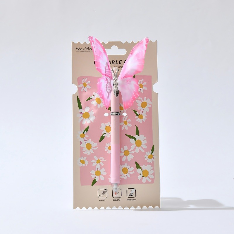 Chenxi butterfly-shaped press erasable gel pen Crystal blue Student black stationery wholesale erasable pen pic 13