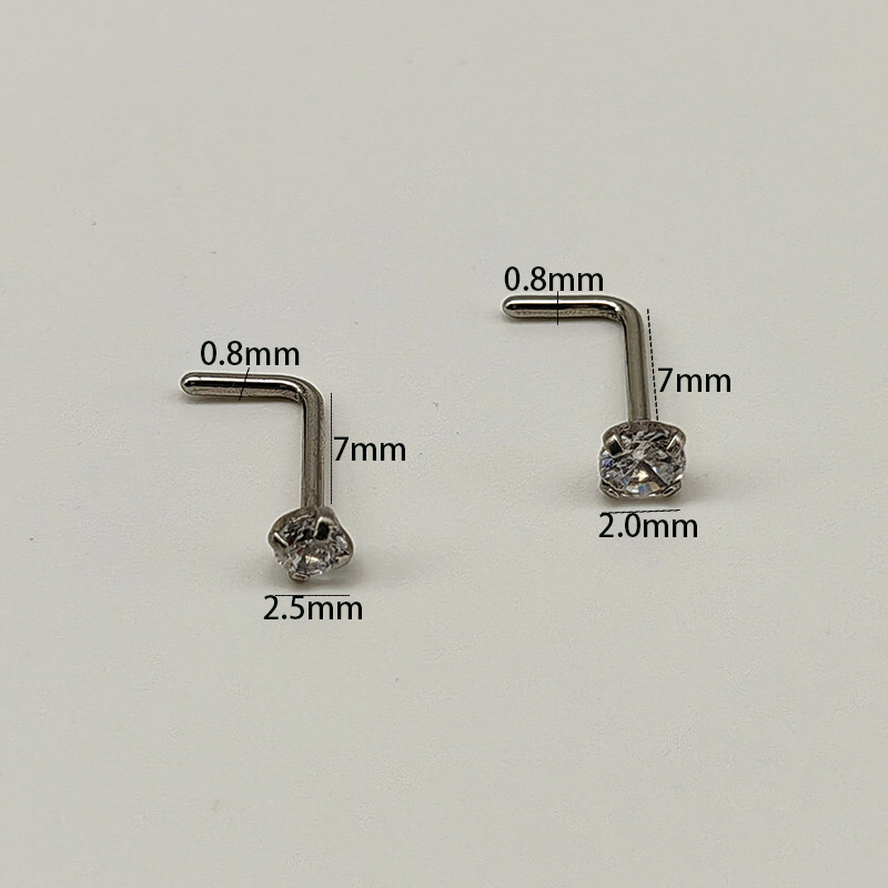 跨境爆款热销1字5字7字鼻饰 L形S形镶锆石穿刺饰品 G23钛合金鼻钉详情10