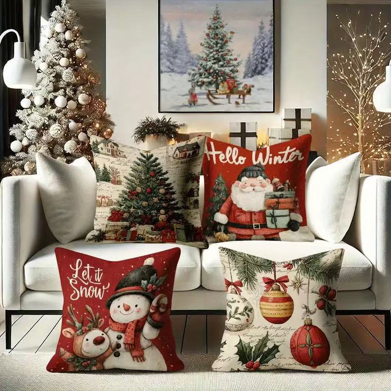 Cross-border bestseller Christmas tree print pillowcase, Christmas snowflake decorative pillowcase, new living room home pillowcase pic 4