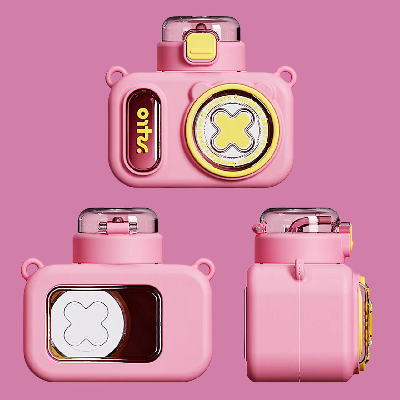 相机水杯夏季儿童高颜值可爱防摔耐高温塑料吸管杯子斜跨玩具杯子详情7