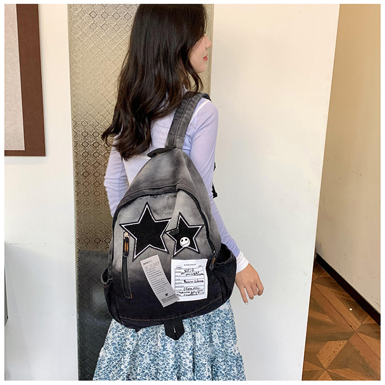The new color-block soft backpack with pleated material, waterproof outdoor hiking bag, casual sports bag and student schoolbag trend pic 13